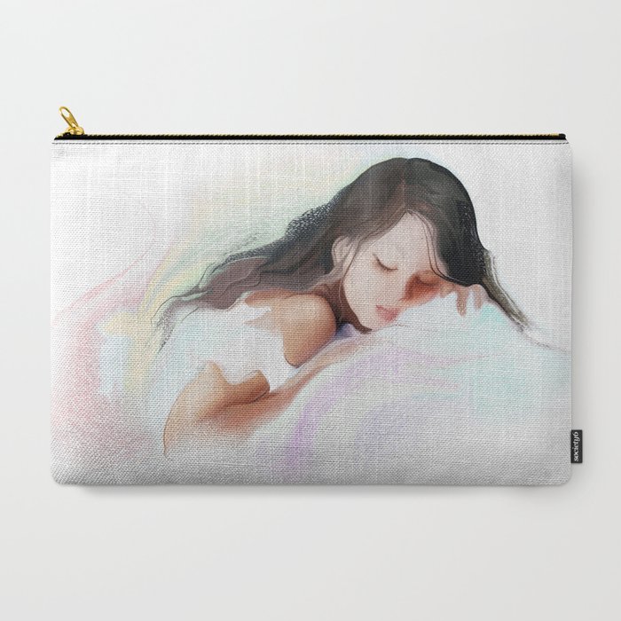 Adorable Little Girl Sleep In The Bed Carry All Pouch By