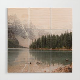 Snowy mountain, pine forest landscape, boreal forest, nature wall art Wood Wall Art