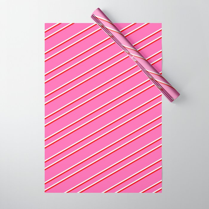 Hot Pink, Mint Cream & Red Colored Lines/Stripes Pattern Wrapping Paper
