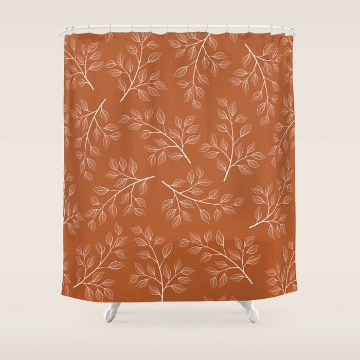Delicate White Leaves And Branch On A Rust Orange Background