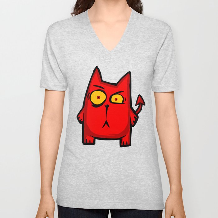 demon cat V Neck T Shirt