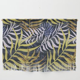 Textured abstract yellow and blue tropical leaves pattern Wall Hanging