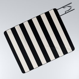 Black And Cream White Vertical Stripes Picnic Blanket
