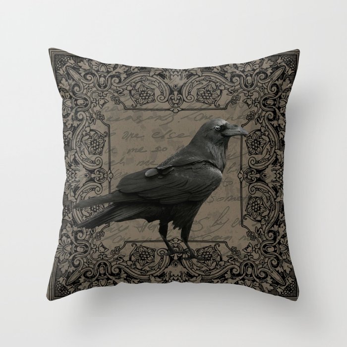 Vintage Halloween raven Throw Pillow