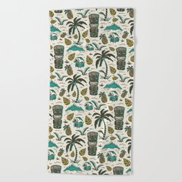 Tiki Party - Ivory Aqua Beach Towel