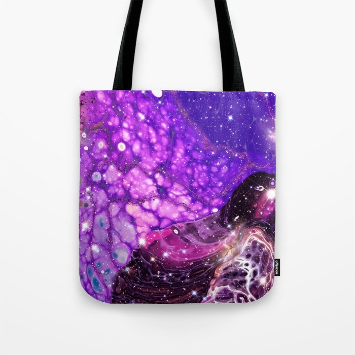 Neon marble space #3: purple, gold, stars Tote Bag