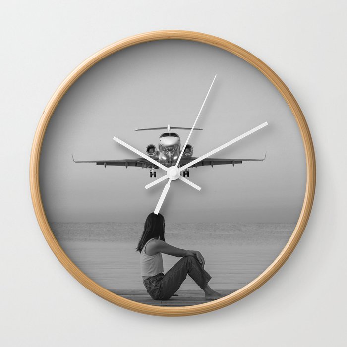 Steady As She Goes IV; aircraft coming in for an island landing black and white photography photographs photograph Wall Clock