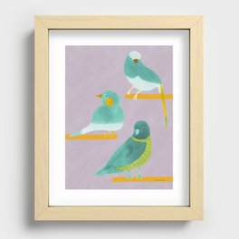 Three Friendly Birds - Emerald and Light Purple Recessed Framed Print
