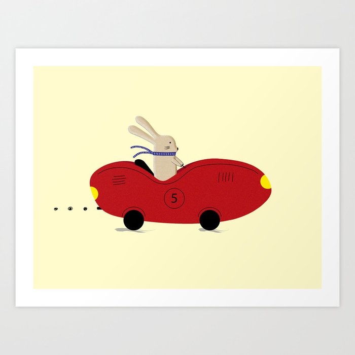 Rabbit and his car Art Print