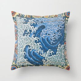 Masculine Waves (Onami) Katsushika Hokusai Throw Pillow