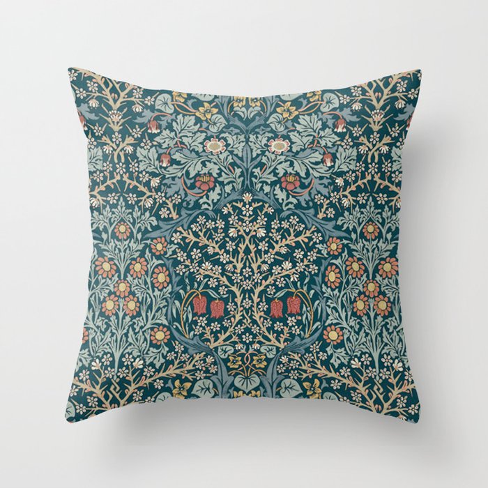 William Morris Vintage Blackthorn Indigo Blue 1892 Throw Pillow