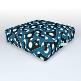 Squiggle Trails Black and Blue Outdoor Floor Cushion