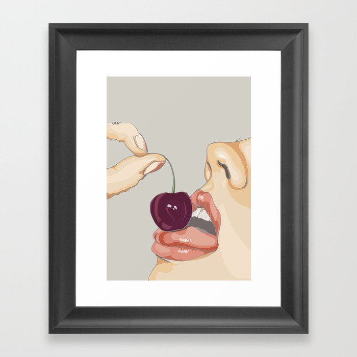 Sexy red lips cherry Framed Art Print