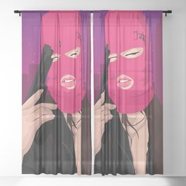 Ski Mask Gangster Girl pink Sheer Curtain
