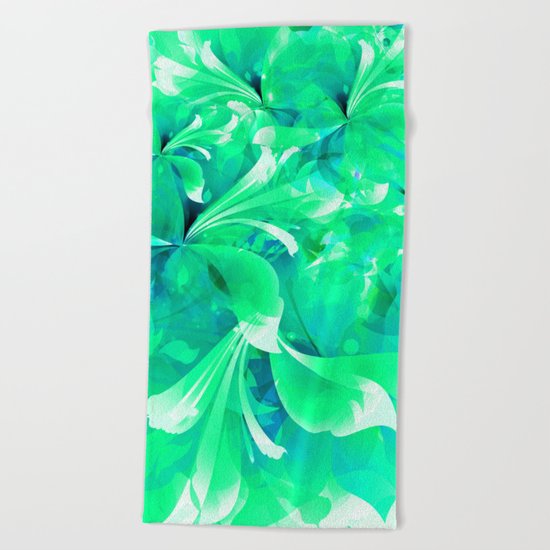 Stylized flowers in green Beach Towel