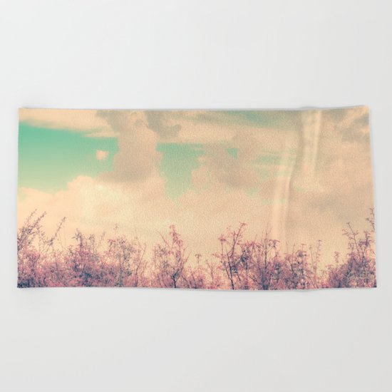 Spring Daydream (Dusty Pink Flowers, Mint Green Sky) Beach Towel