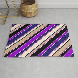 [ Thumbnail: Eye-catching Tan, Dark Violet, Beige, Black, and Midnight Blue Colored Lined/Striped Pattern Rug ]