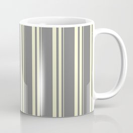 [ Thumbnail: Grey and Light Yellow Colored Striped/Lined Pattern Coffee Mug ]