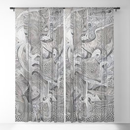 Black and White Fractals Sheer Curtain