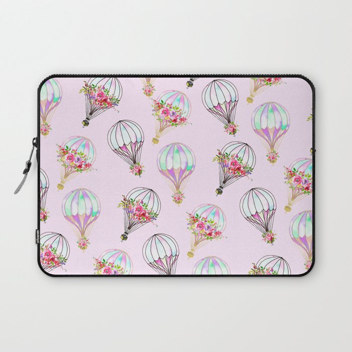 Girly pink lilac watercolor floral hot air ballons Laptop Sleeve