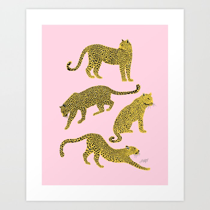 Leopards (Pink/Yellow) Art Print