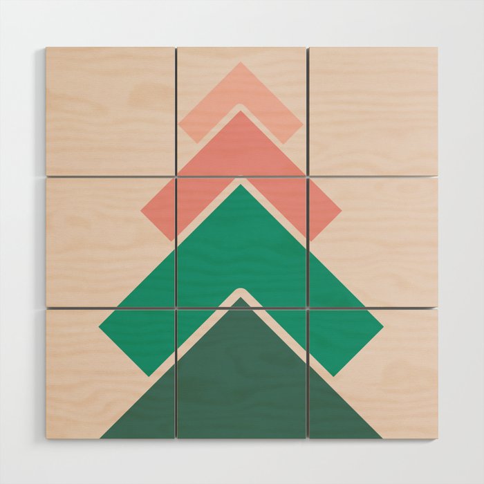 Retro Geometric Arrows Layered Squares- Pinks and Greens- Vertical Format  Wood Wall Art