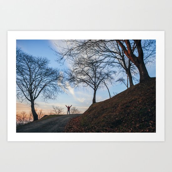 Silhouette at sunset Art Print
