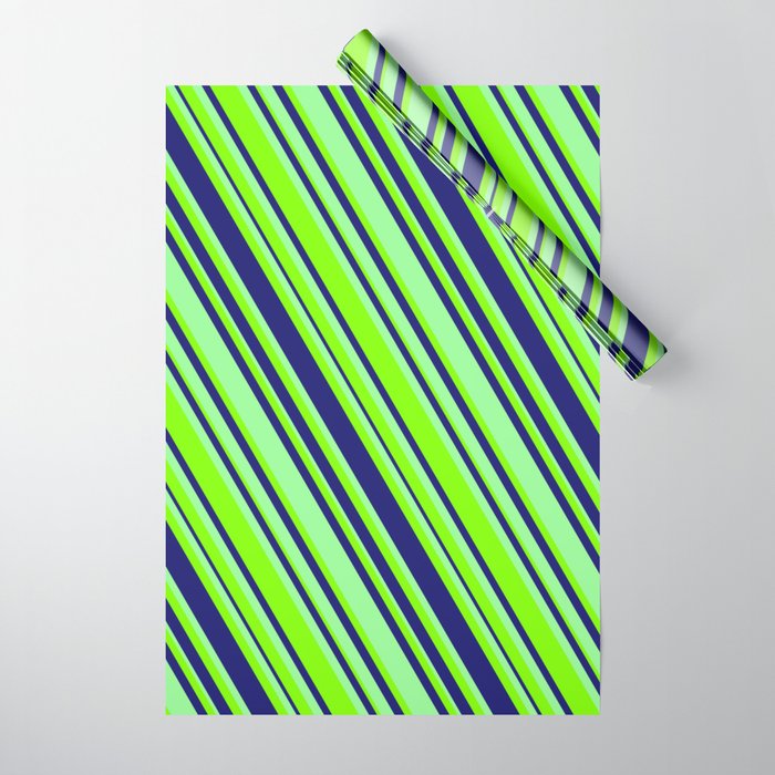 Midnight Blue, Green & Chartreuse Colored Lined/Striped Pattern Wrapping Paper