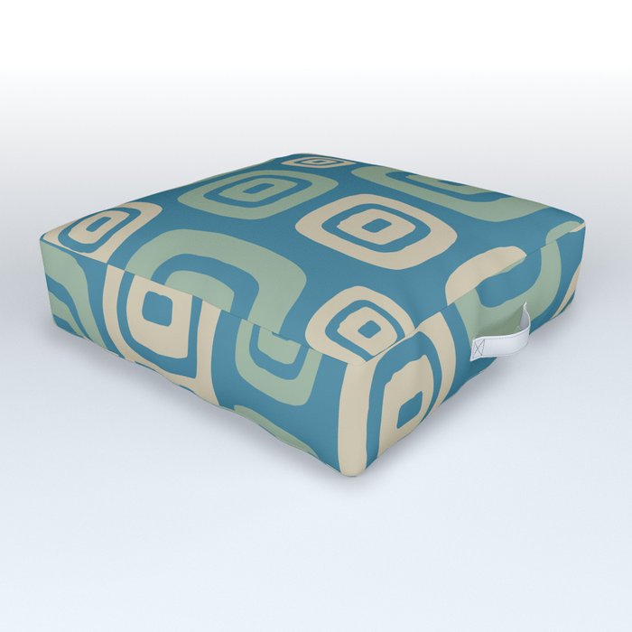 Retro Mid Century Modern Abstract Pattern 431 Blue Green and Beige Outdoor Floor Cushion