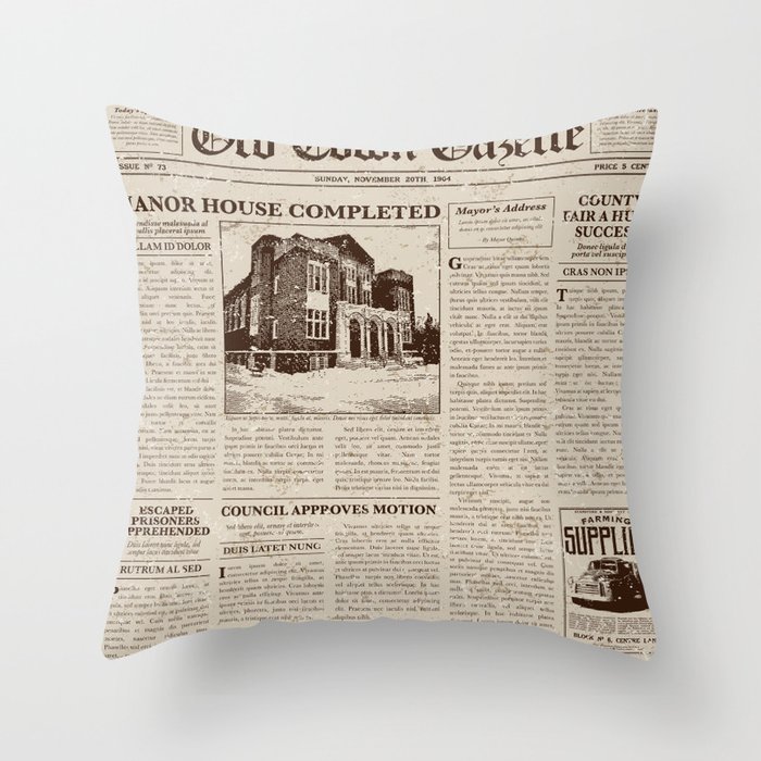 Vintage Newspaper Throw Pillow