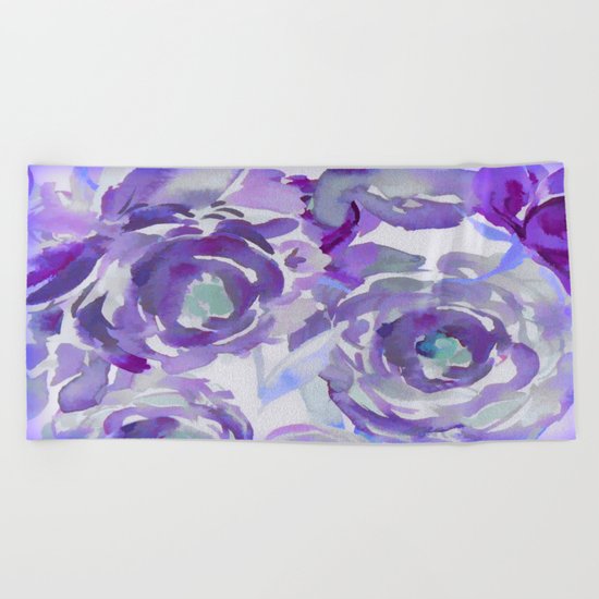 Purple Haze Painterly Floral Abstract Beach Towel