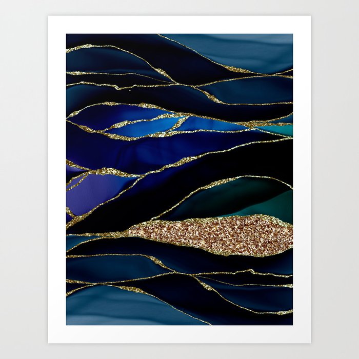 Mermaid Marble Dark Blue Glamour Ocean Art Print