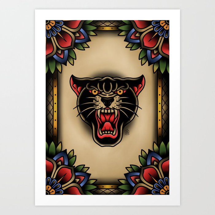 Traditional Tattoo Panther  Art Print