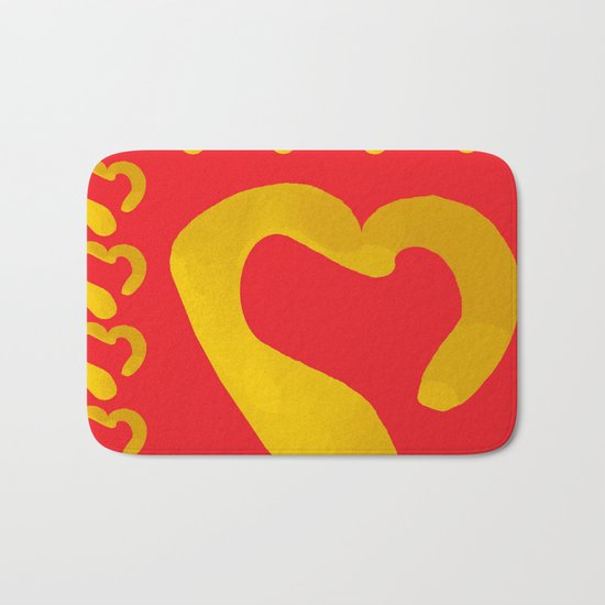 Gold Hearts on Red Bath Mat