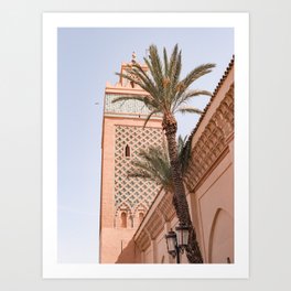 Moroccan Mosque with Palm Tree in Marrakech Art Print