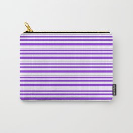 [ Thumbnail: Purple and White Colored Striped Pattern Carry-All Pouch ]