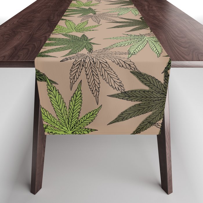 cannabis weed marihuana leaves botanical plants brown Table Runner
