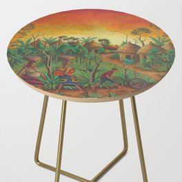Village painting from Africa of Villagers Side Table