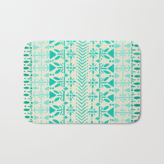 Norwegian Pattern – Aqua on White Bath Mat