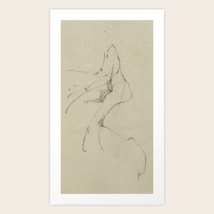 Horizontal Minimalist Figure Drawing Nude Female Seated Beige And Black Expressive Gesture Art Print By Jacqueline Gomez Fine Artist Society6