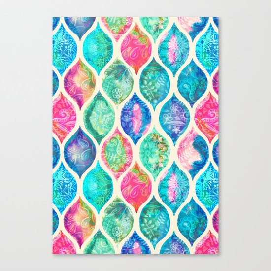 Watercolor Ogee Patchwork Pattern Canvas Print