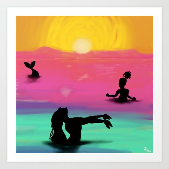 Mermaids in the Sunset Art Print