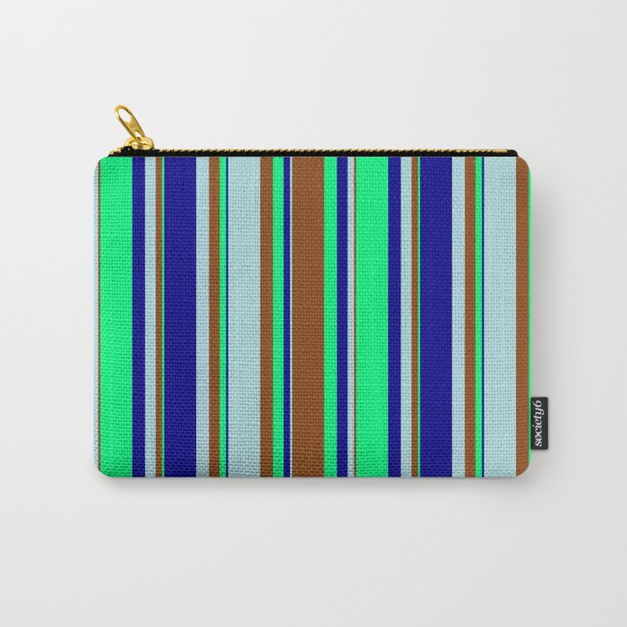 Dark Blue, Green, Brown, and Powder Blue Colored Lines/Stripes Pattern Carry-All Pouch