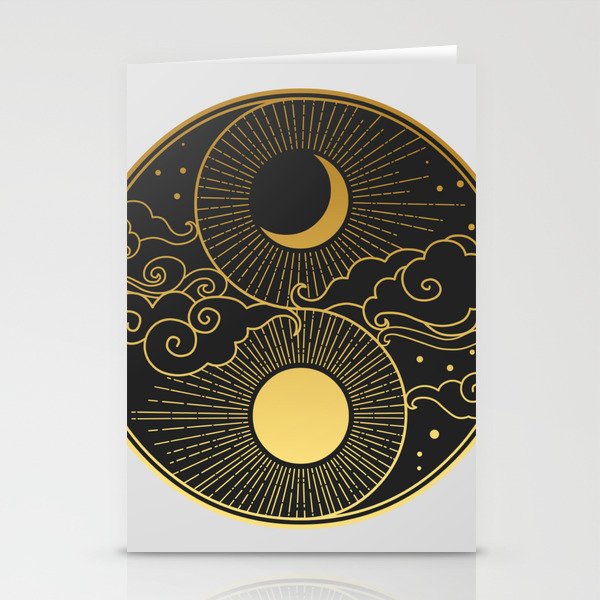 Sun, Moon, clouds, stars. Yin Yang Stationery Cards