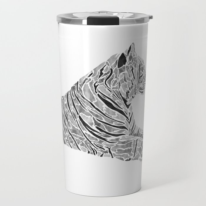 painting of white tiger lying in profile with watercolor stains Travel Mug