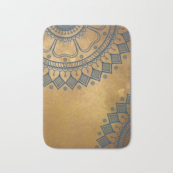 GOLD BLUE MANDALA Bath Mat