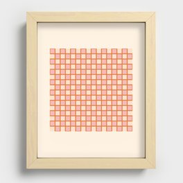 Retro Check Thick Grid Pattern in Pink Orange Cream Recessed Framed Print