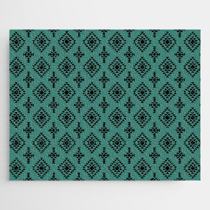 Green Blue and Black Native American Tribal Pattern Jigsaw Puzzle