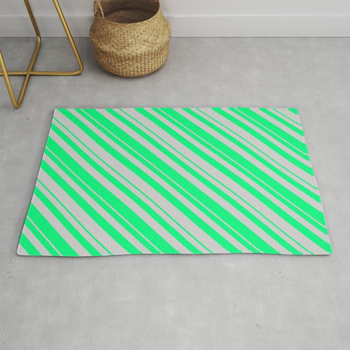 Green & Light Gray Colored Striped/Lined Pattern Rug