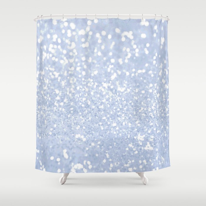 Baby Blue White Elegant Faux Glitter Pattern Shower Curtain By